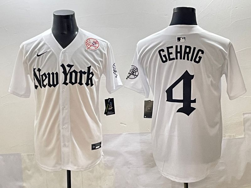 Men 2025 New York Yankees #4 Gehrig White Five generations Joint Name Nike MLB Jersey style 11